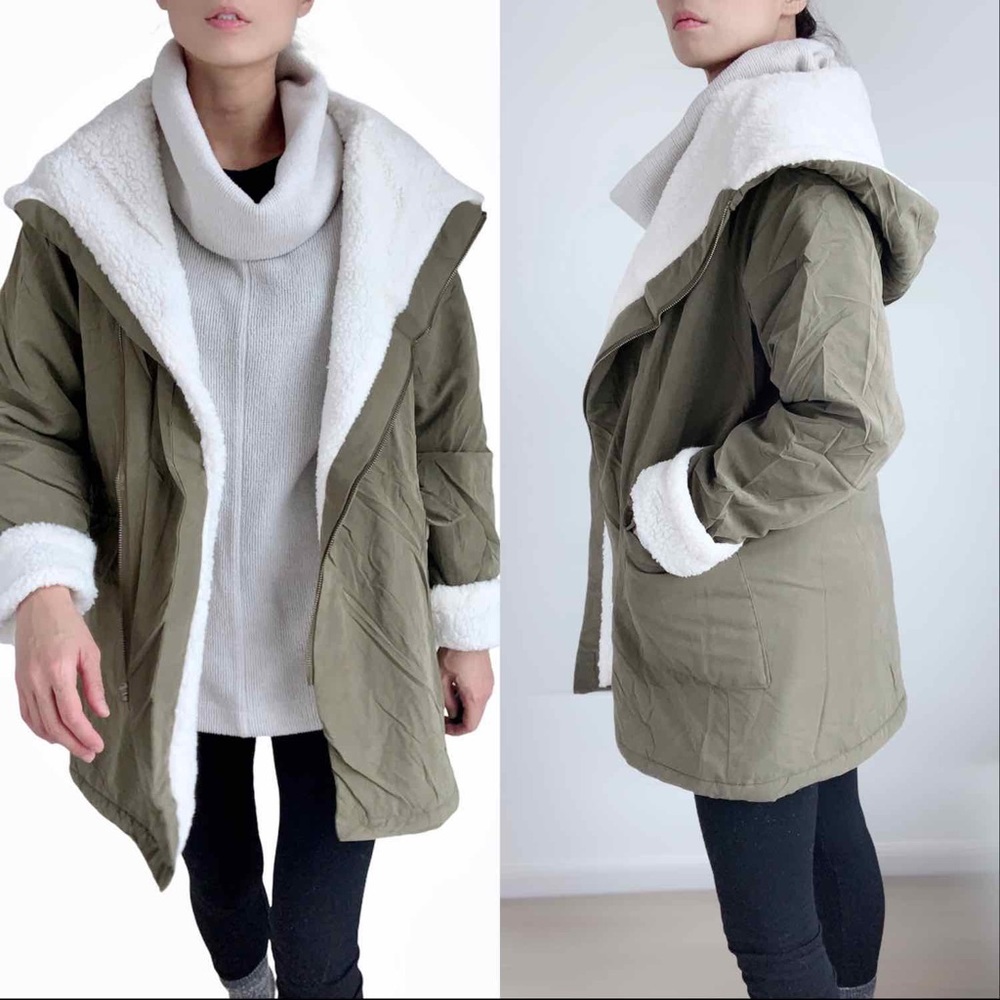 MILITARY FAUX FUR PARKA JACKET - OLIVE - Picture 11 of 16